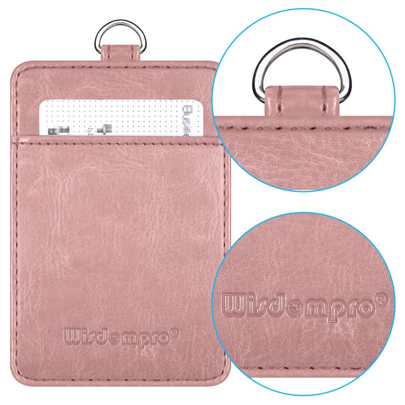 Wisdompro Badge Holder, Wisdompro 2-Sided PU Leather ID Badge Card Holder Wallet Case with 1 Clear ID Window and 1 Credit Card Slot and 22 Inch Quick Rlease Detachable Neck Lanyard Strap-Rose Gold (Vertical) - Image 4